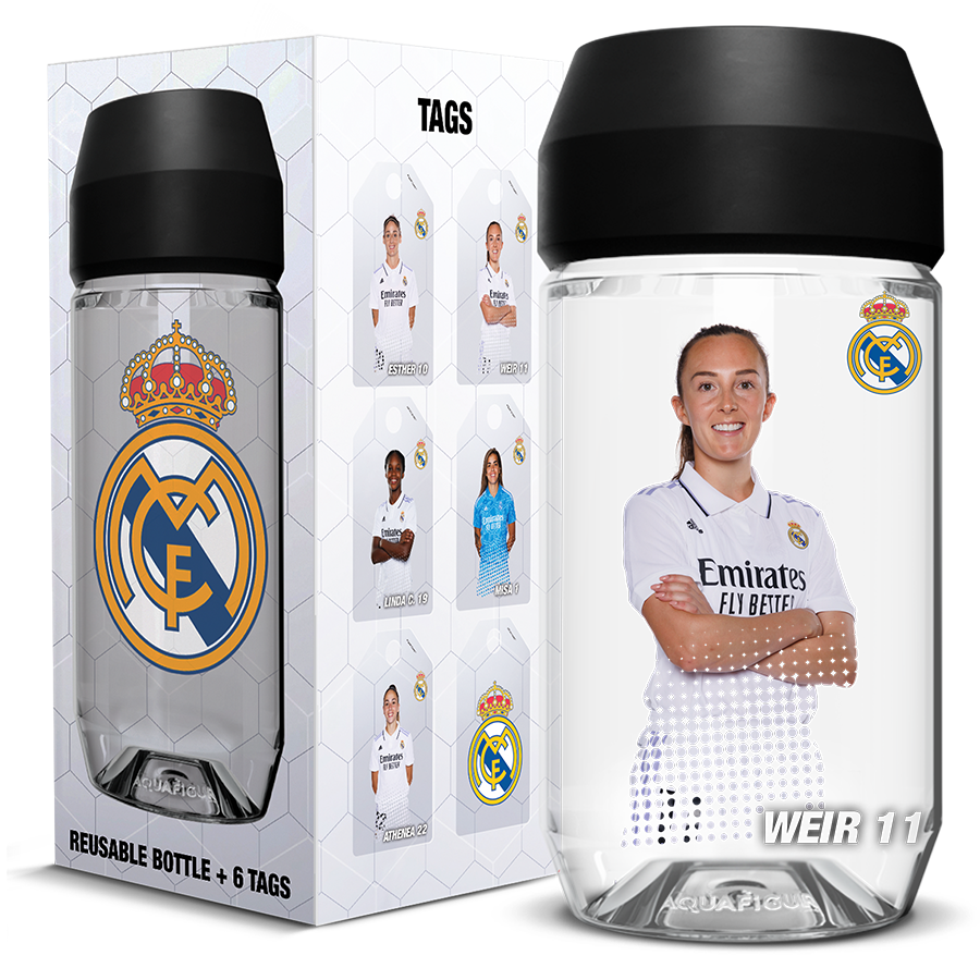 Real Madrid kvinnelag - Aquafigure flaske inkludert klubblogo og 5 spillere